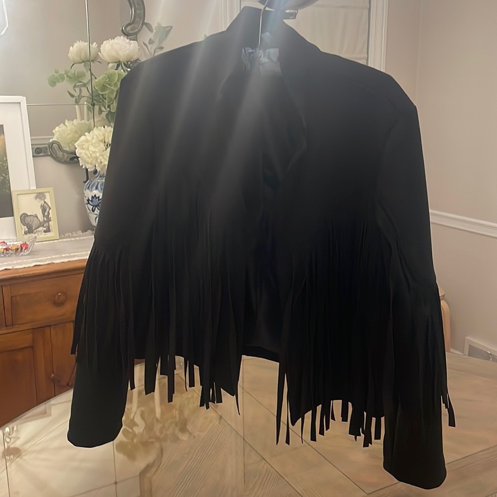 Black faux Swede fringe jacket- Black size Large